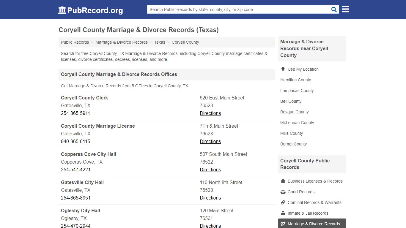 Coryell County Marriage & Divorce Records (Texas)