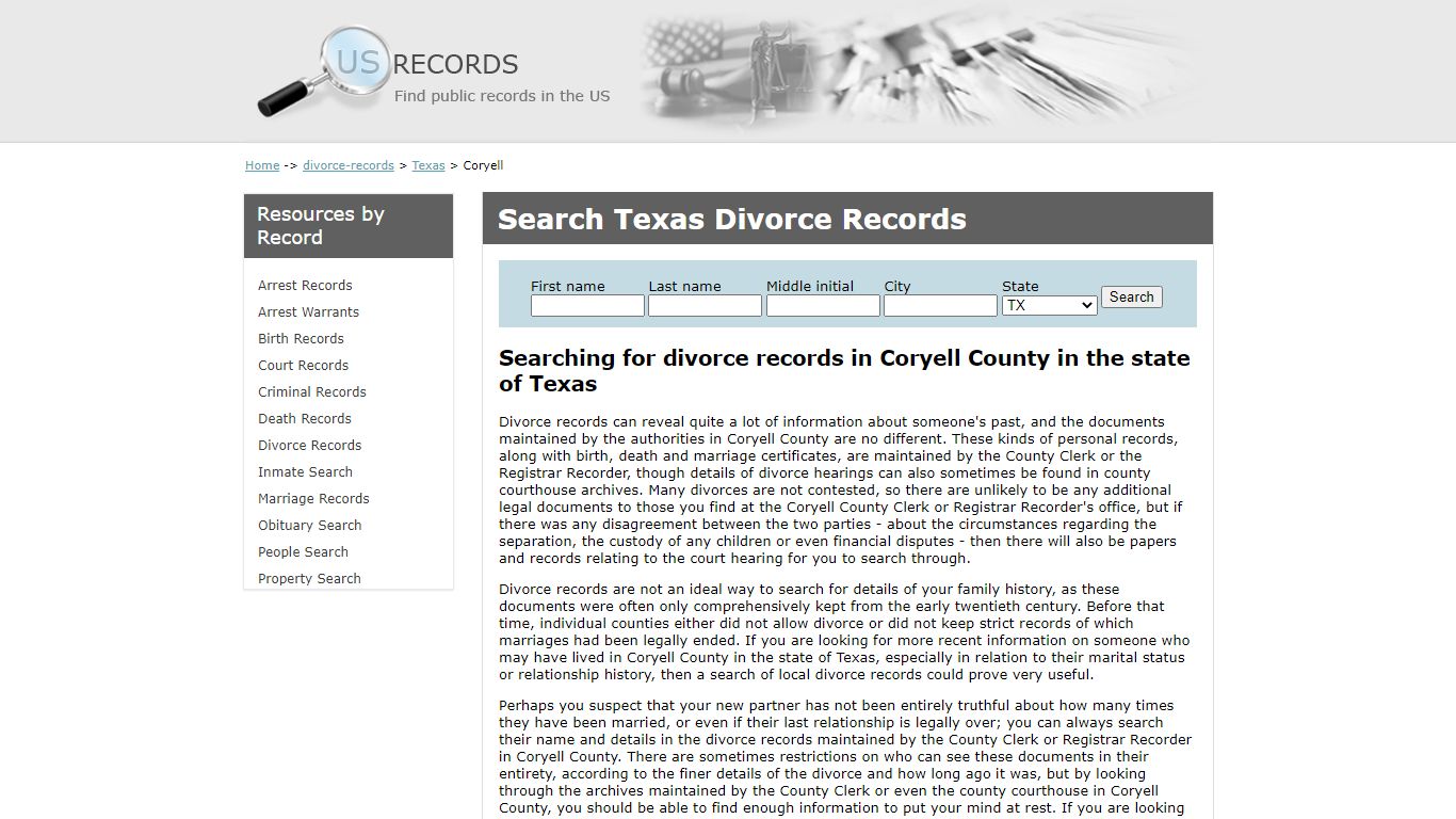 Search Divorce Records Coryell Texas | US Records