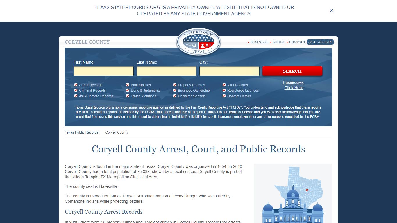 Coryell County Arrest, Court, and Public Records
